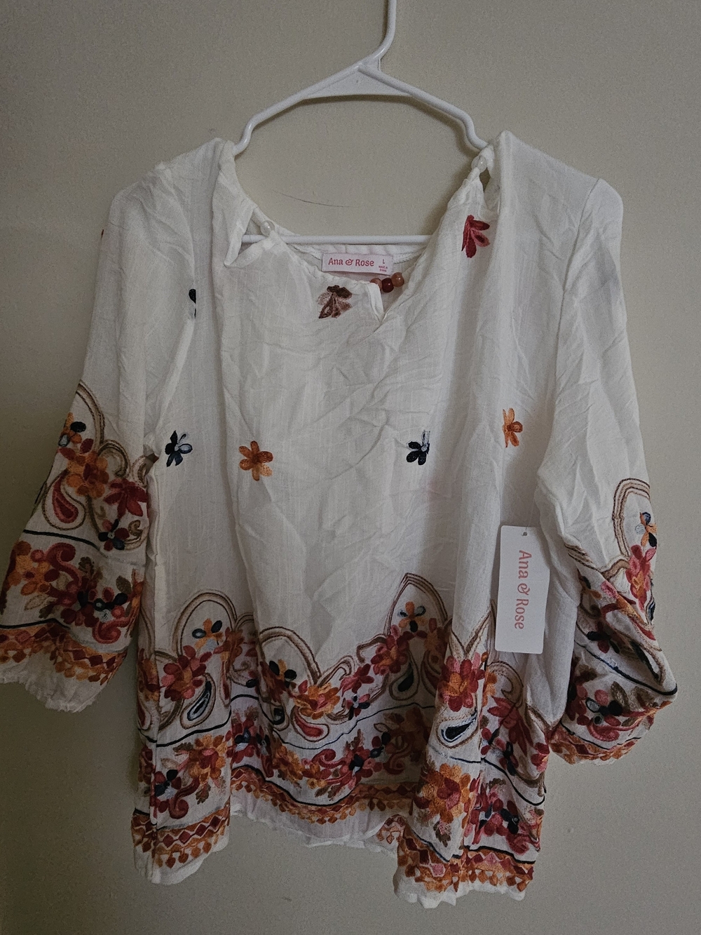 White Embroidered Floral Peasant Top